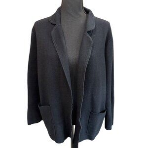 J.Crew Black Wool Knit Sweater Blazer Cardigan With Pockets Women L Office City